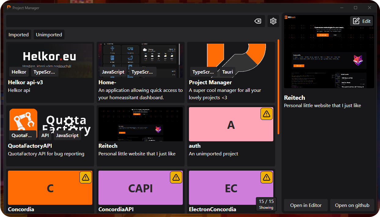Preview of project manager