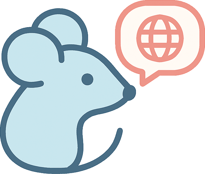 Mouse with speach bubble with globe